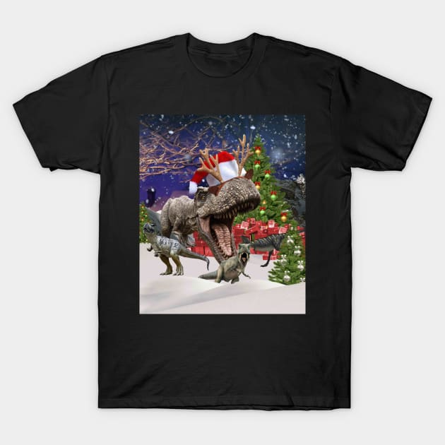 Christmas Dinosaur Family Kids Funny T-Shirt by Random Galaxy